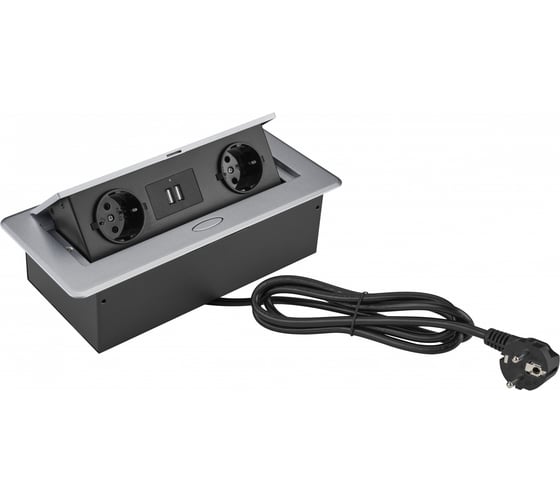 Розетка CACTUS CS-SOCKET-EU/USBA-GY для столешницы серый 1895580 1