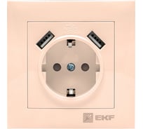 1-местная розетка с 2 USB EKF Валенсия, с заземлением, 16А, кремовая, с защитными шторками  2,1А PROxima EWR16-028-20-2USB