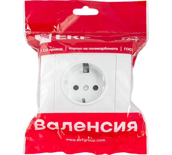 1-местная розетка EKF Валенсия, с заземлением 16А, белая, с защитными шторками PROxima EWR16-028-10