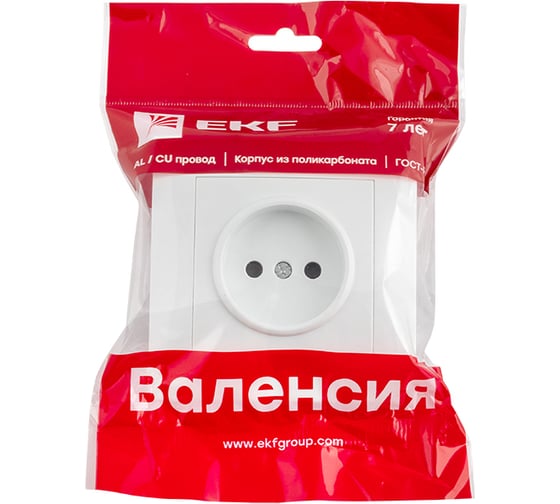 1-местная розетка EKF Валенсия, без заземления, 10А, белая, с защитными шторками PROxima EWR10-022-10
