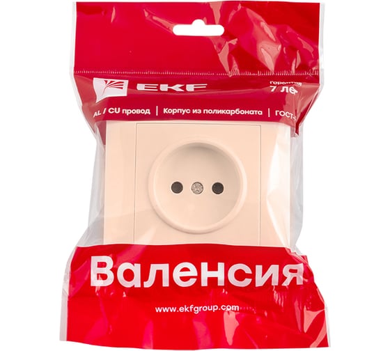 1-местная розетка EKF Валенсия, без заземления 10А кремовая с защитными шторками PROxima EWR10-022-20