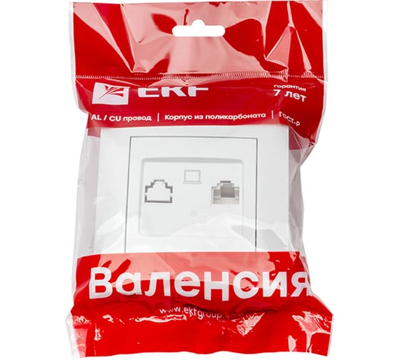 1-местная компьютерная розетка EKF Валенсия, RJ-45 белая PROxima EWK01-035-10