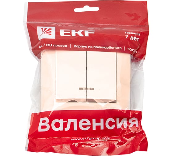 2-клавишный выключатель EKF Валенсия, 10А, кремовый, с индикатором PROxima EWV10-123-20