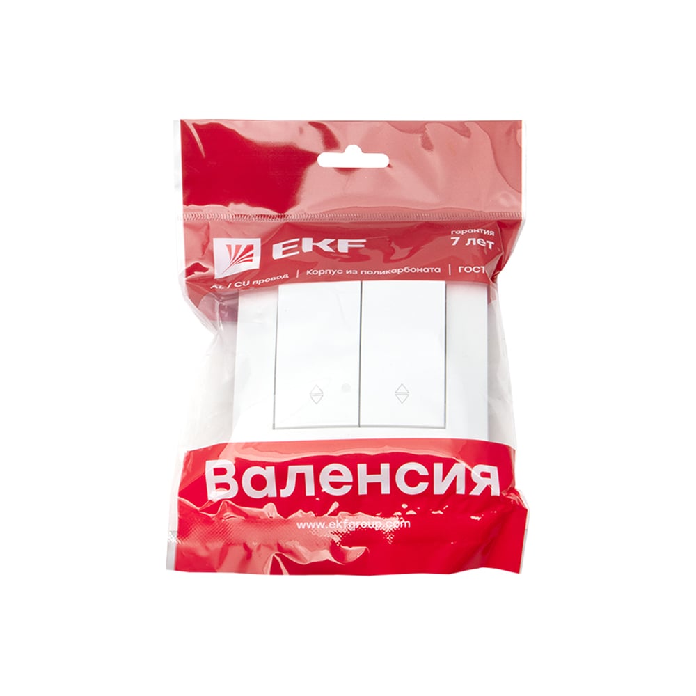 Проходной 2-клавишный выключатель EKF Валенсия, 10А белый PROxima EWV10 ...