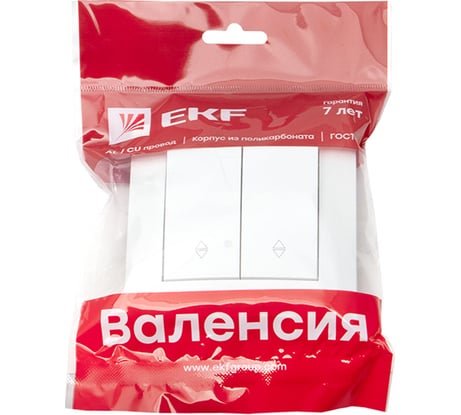 Проходной 2-клавишный выключатель EKF Валенсия, 10А белый PROxima EWV10-027-10