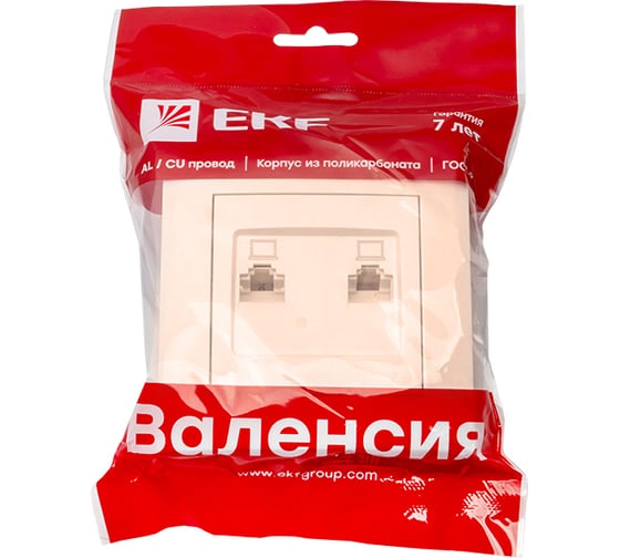 2-местная компьютерная розетка EKF Валенсия, RJ-45 кремовая PROxima EWK02-035-20