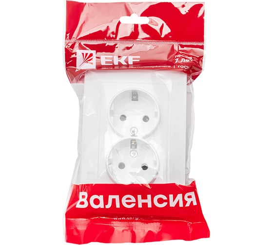 2-местная розетка EKF Валенсия, с заземлением 16А белая с защитными шторками PROxima EWR16-128-10