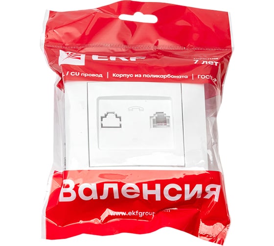 1-местная телефонная розетка EKF Валенсия, RJ-11 белая PROxima EWT01-034-10