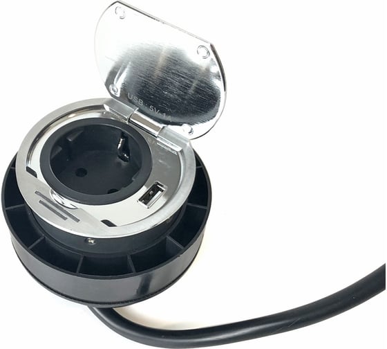 Встраиваемый удлинитель SFL round с led-индик /1 розетка + 1 usb/, хром шлифованный 1