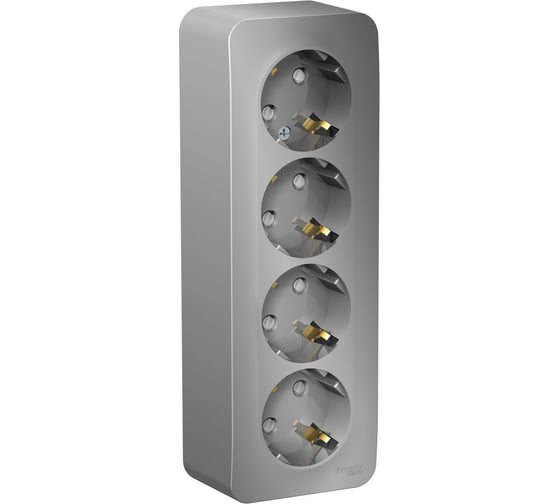 4-ая розетка Systeme Electric BLANCA О/У, с заземлением, со шторками, АЛЮМИНИЙ BLNRA011413