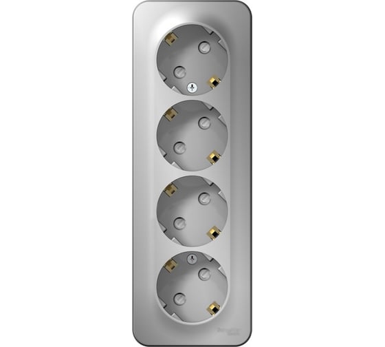 4-ая розетка Systeme Electric BLANCA О/У, с заземлением, со шторками, АЛЮМИНИЙ BLNRA011413