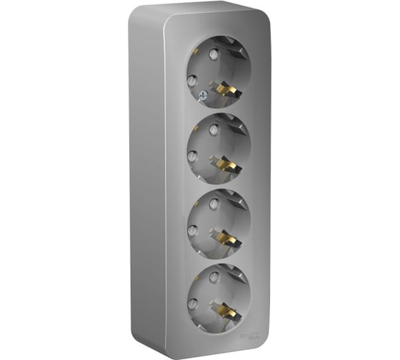 4-ая розетка Systeme Electric BLANCA О/У, с заземлением, со шторками, АЛЮМИНИЙ BLNRA011413 - выгодная цена, отзывы, характеристики, фото - купить в Москве и РФ