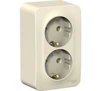 Двойная розетка Systeme Electric BLANCA открытой установки, с заземлением, без шторок, молочный BLNRA010212