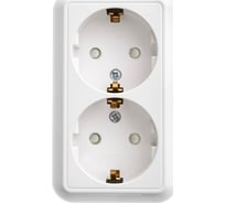 Двойная розетка Systeme Electric ПРИМА открытой установки, с заземлением, со шторками, монтажная пластина, 16А, 250В, белый RA16-214M-BI