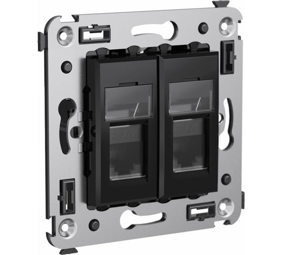 Двойная розетка DKC, Avanti RJ45, в стену, категория 5e, черный квадрат 4402464