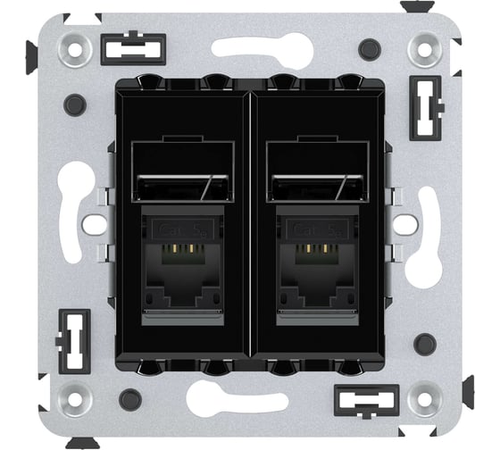 Двойная розетка DKC, Avanti RJ45, в стену, категория 5e, черный квадрат 4402464