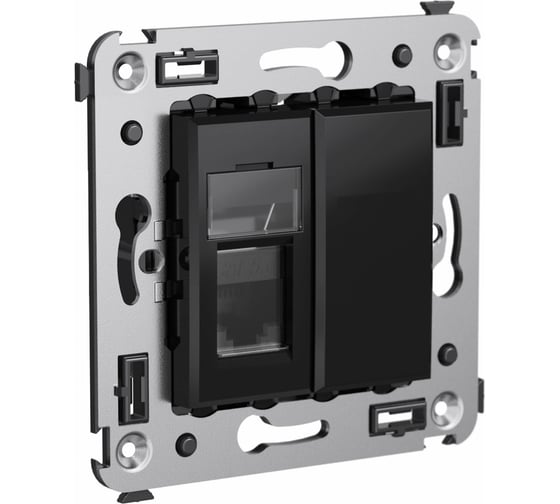 Одинарная розетка DKC, Avanti, черный квадрат, RJ45, в стену, 5e 4402463