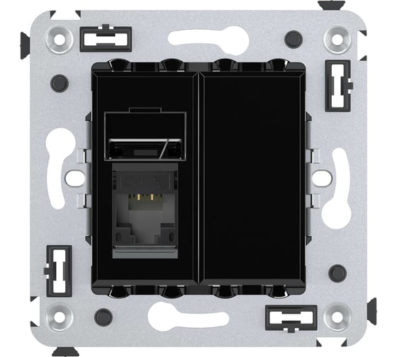 Одинарная розетка DKC, Avanti, черный квадрат, RJ45, в стену, 5e 4402463