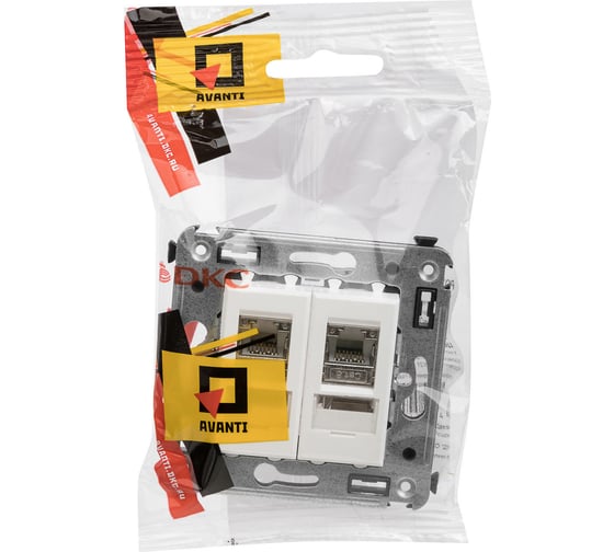 Двойная экранированная розетка DKC, Avanti, Белое облако, RJ45, в стену, категория 6 4400394