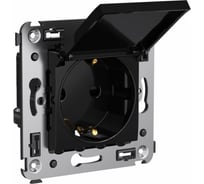 Розетка с крышкой DKC, Avanti, Черный квадрат, в стену, 2PE 4402013