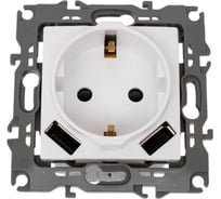 Розетка 2PE ЭРА 12410901 16A/250В, шторки, с 2xUSB, 5В/3А, 12, белый 10/100/2000 Б0047840
