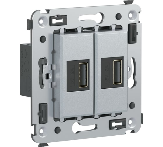 USB зарядное устройство в стену DKC, Avanti, закаленная сталь 4404543