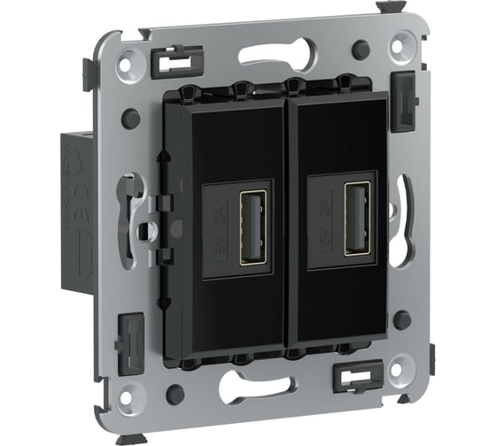 Зарядное устройство в стену DKC, Avanti USB, черный квадрат 4402543