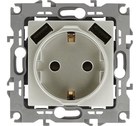 Розетка ЭРА 12410915 2PE, 16A/250В, шторки, с 2xUSB, 5В 3А, 12, перламутр, 10/100/2000 Б0047849