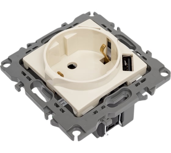 Розетка ЭРА 12410902 2PE, 16A/250В, шторки, с 2xUSB, 5В/3А, 12, слоновая кость, 10/100/2000 Б0047841