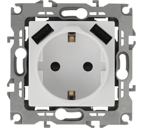 Розетка ЭРА Elegance 14410901, 2PE, 16A/250В, шторки, с 2xUSB 5В/3А, белый, 10/100/2000 Б0047867