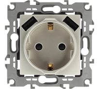 Розетка ЭРА 12410904 2PE, 16A/250В, шторки, с 2xUSB, 5В/3А, 12, шампань, 10/100/2000 Б0047843