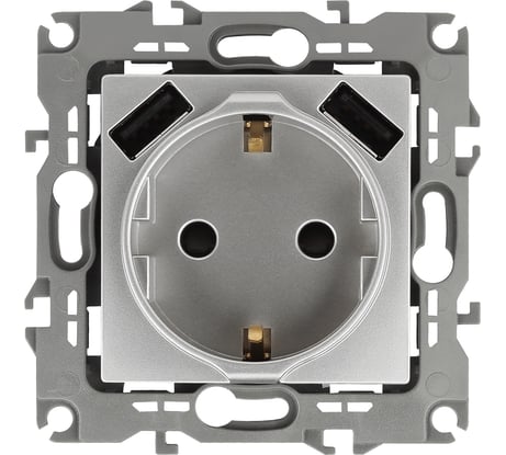 Розетка ЭРА Elegance 14410903, 2PE, 16A/250В, шторки, с 2xUSB 5В/3А, алюминий 10/100/2000 Б0047869