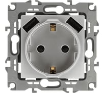 Розетка ЭРА 12410903 2PE, 16A/250В, шторки, с 2xUSB, 5В/3А, 12, алюминий, 10/100/2000 Б0047842