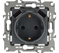 Розетка ЭРА 12410912 2PE, 16A/250В, шторки, с 2xUSB, 5В/3А, 12, графит, Б0047846
