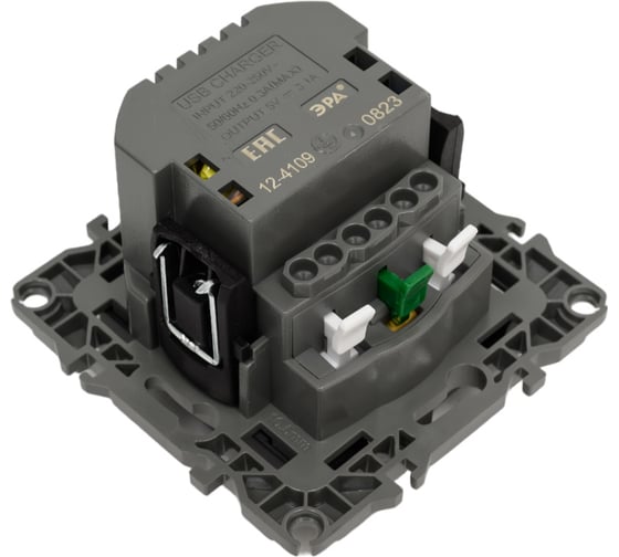 Розетка ЭРА 12410905 2PE, 16A/250В, шторки, с 2xUSB, 5В/3А, 12, антрацит, 10/100/2000 Б0047844