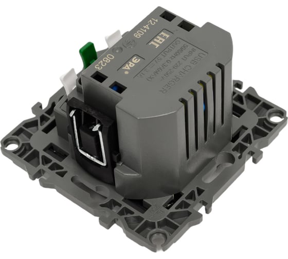 Розетка ЭРА 12410905 2PE, 16A/250В, шторки, с 2xUSB, 5В/3А, 12, антрацит, 10/100/2000 Б0047844