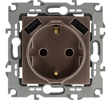 Розетка ЭРА 12410913 2PE, 16A/250В, шторки, с 2xUSB, 5В/3А, 12, бронза, 10/100/2000 Б0047847