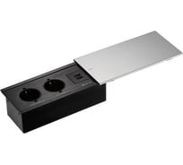 Выдвижная встраиваемая розетка Mebax JX (Slide Top) 2 секции Серебро 200х100х63мм 2 USB (с каб.пит.) 00-00002888