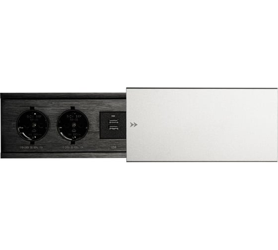 Выдвижная встраиваемая розетка Mebax JX (Slide Top) 2 секции Серебро 200х100х63мм 2 USB (с каб.пит.) 00-00002888