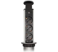 Выдвижная встраиваемая розетка Mebax 105S (J) 3 секции Серебро Механический d=60мм 00-00002894