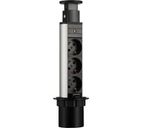 Выдвижная встраиваемая розетка Mebax 105S (J) 3 секции Чёрный Механический d=60мм 00-00002895