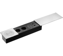 Выдвижная встраиваемая розетка Mebax JX (Slide Top) 2 секции Серебро 350х100х63мм RJ-45 + 2 USB беспр.зарядка (с каб.пит.) 00-00002892