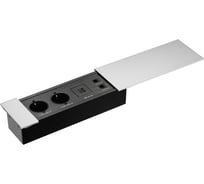 Выдвижная встраиваемая розетка Mebax JX (Slide Top) 2 секции Серебро 280х100х63мм RJ-45 + 2 USB (с каб.пит.) 00-00002890