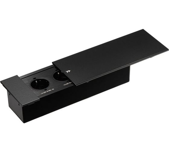 Выдвижная встраиваемая розетка Mebax JX (Slide Top) 2 секции Чёрный 280х100х63мм RJ-45 + 2 USB (с каб.пит.) 00-00002891