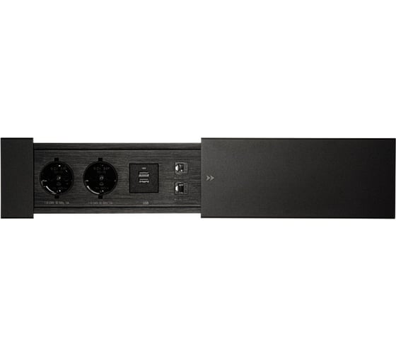 Выдвижная встраиваемая розетка Mebax JX (Slide Top) 2 секции Чёрный 280х100х63мм RJ-45 + 2 USB (с каб.пит.) 00-00002891