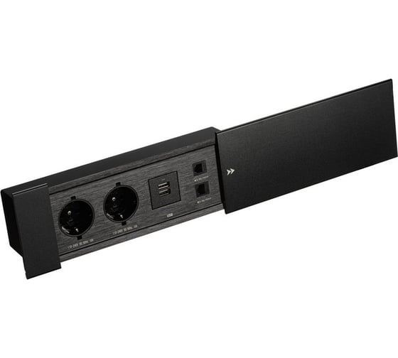 Выдвижная встраиваемая розетка Mebax JX (Slide Top) 2 секции Чёрный 280х100х63мм RJ-45 + 2 USB (с каб.пит.) 00-00002891