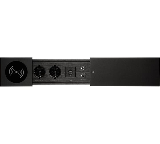 Выдвижная встраиваемая розетка Mebax JX (Slide Top) 2 секции Чёрный 350х100х63мм RJ-45 + 2 USB беспр.зарядка (с каб.пит.) 00-00002893