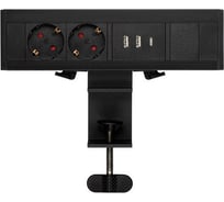 Блок розеток Mebax на струбцине LE4 2 секции Чёрный боковое крепление 2 USB + 1 type C беспроводная зарядка 00-00002876