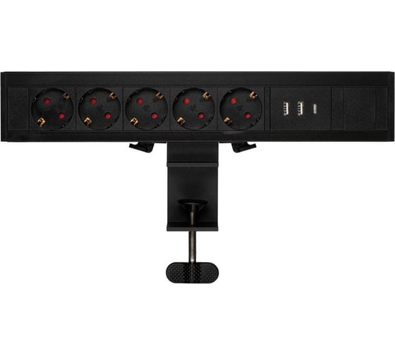 Блок розеток Mebax на струбцине LE4 5 секции Чёрный боковое крепление 2 USB + 1 type C беспроводная зарядка 00-00002875 1