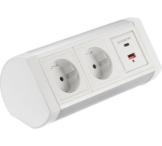 Выдвижная встраиваемая розетка Mebax LK-RSA 2 секции Белый боковое крепление 1 USB + 1 type C 00-00002873